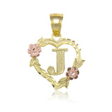 14kt Gold Heart Initial Pendant With Flowers