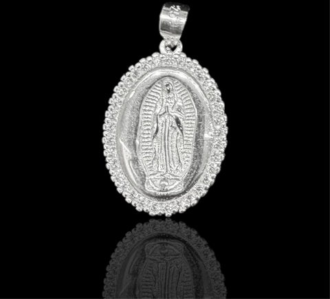 Silver 9.25 Virgin Mary Pendant w/ Zirconia Stones