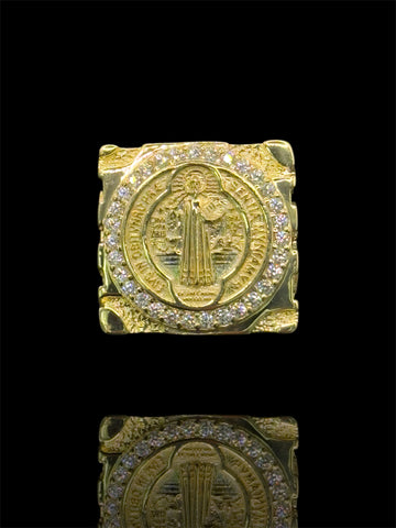 14k Gold Saint Benedict of Nursia w Zirconia Stones