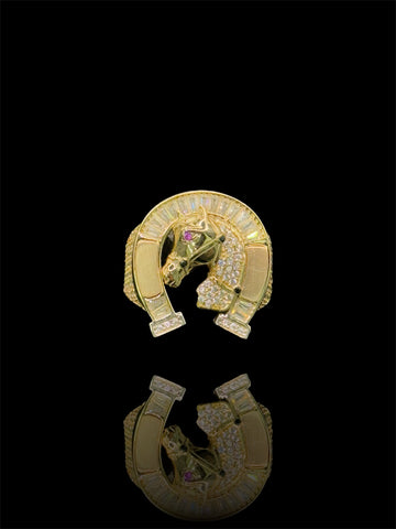 14k Three-Tone Gold Horseshoe Ring w Zirconia Stones