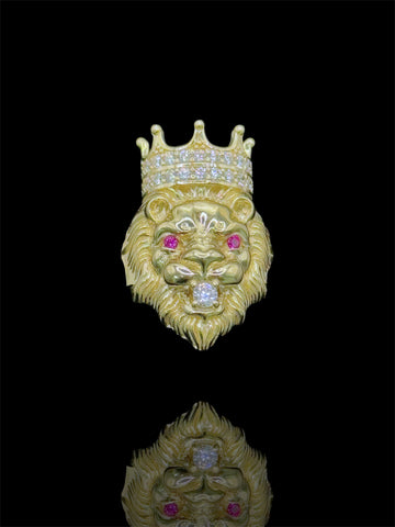 14k Gold Lion w Crown Ring & Color Zirconia Stones