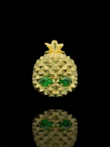 10k Gold Pineapple Skull Ring with Green Stones