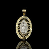 Dije Virgen de Guadalupe Oro 10K Bicolor – Medalla Religiosa Ovalada