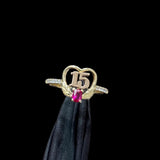 Anillo de Quinceañera Corona de Gala en Oro Amarillo de 10K con Circonias Marquise y Baguette