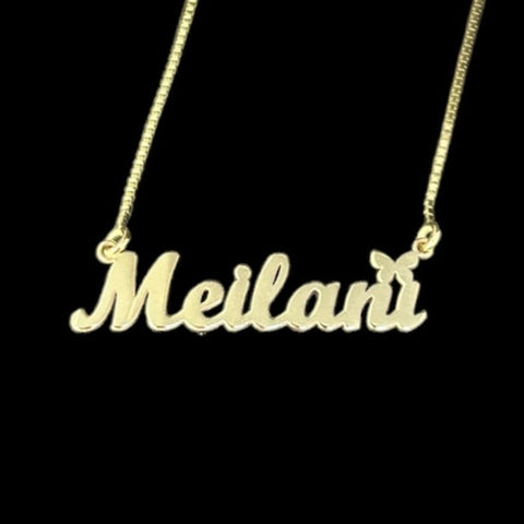 Solid Gold Cursive Name Plate with Box Link Chain