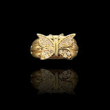 Anillo de Mariposa de Oro de 14k con Circonias / Diamantes - Estilo Cóctel Vintage