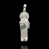 Sterling Silver St. Jude Thaddeus Pendant with Green & Clear CZ