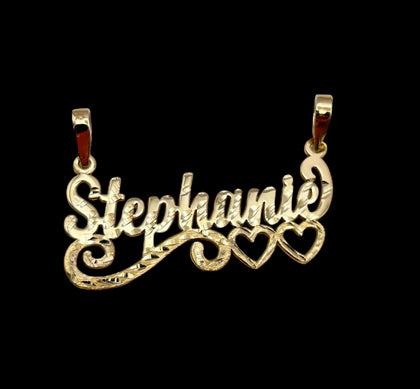Gold Name Plate with swirl and double heart