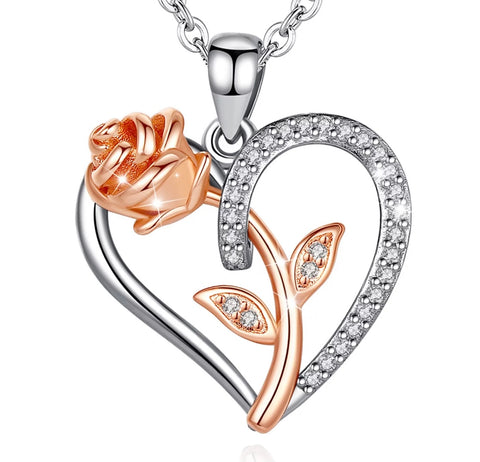 Silver 925 Heart with Rose Pendant
